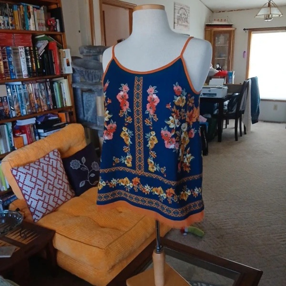 Blu Pepper Navy Floral Cami with Orange Trim